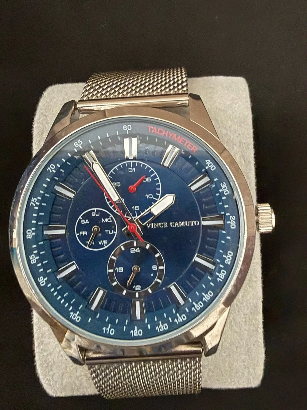 Vince Camuto Men's Blue Dial Silver Mesh Bracelet Chronograph Watch W/O Box